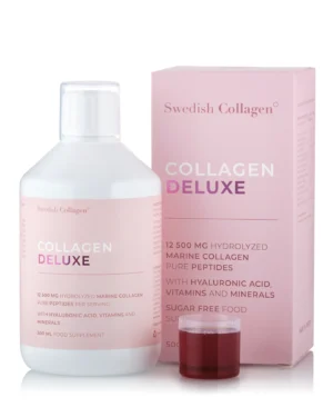 Colagen Deluxe – Colagen Marin Hidrolizat Lichid cu 12.500 mg + Acid Hialuronic 75 mg + Biotină 5000 mcg + MSM 125 mg + Zinc + Siliciu + Vitamine – Sticlă cu 500 ml