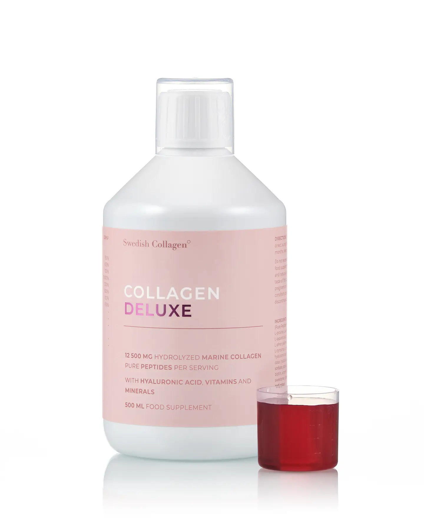 Colagen Deluxe (din Pește) - Lichid, Hidrolizat Tip 1 și 3 cu 12.500mg + Acid Hialuronic 75 mg + Biotină 5000 mcg + MSM + Zinc + Siliciu + Vitamine – 500 ml 2 Colagen Deluxe – Colagen Marin Hidrolizat Lichid cu 12.500 mg + Acid Hialuronic 75 mg + Biotină 5000 mcg + MSM 125 mg + Zinc + Siliciu + Vitamine