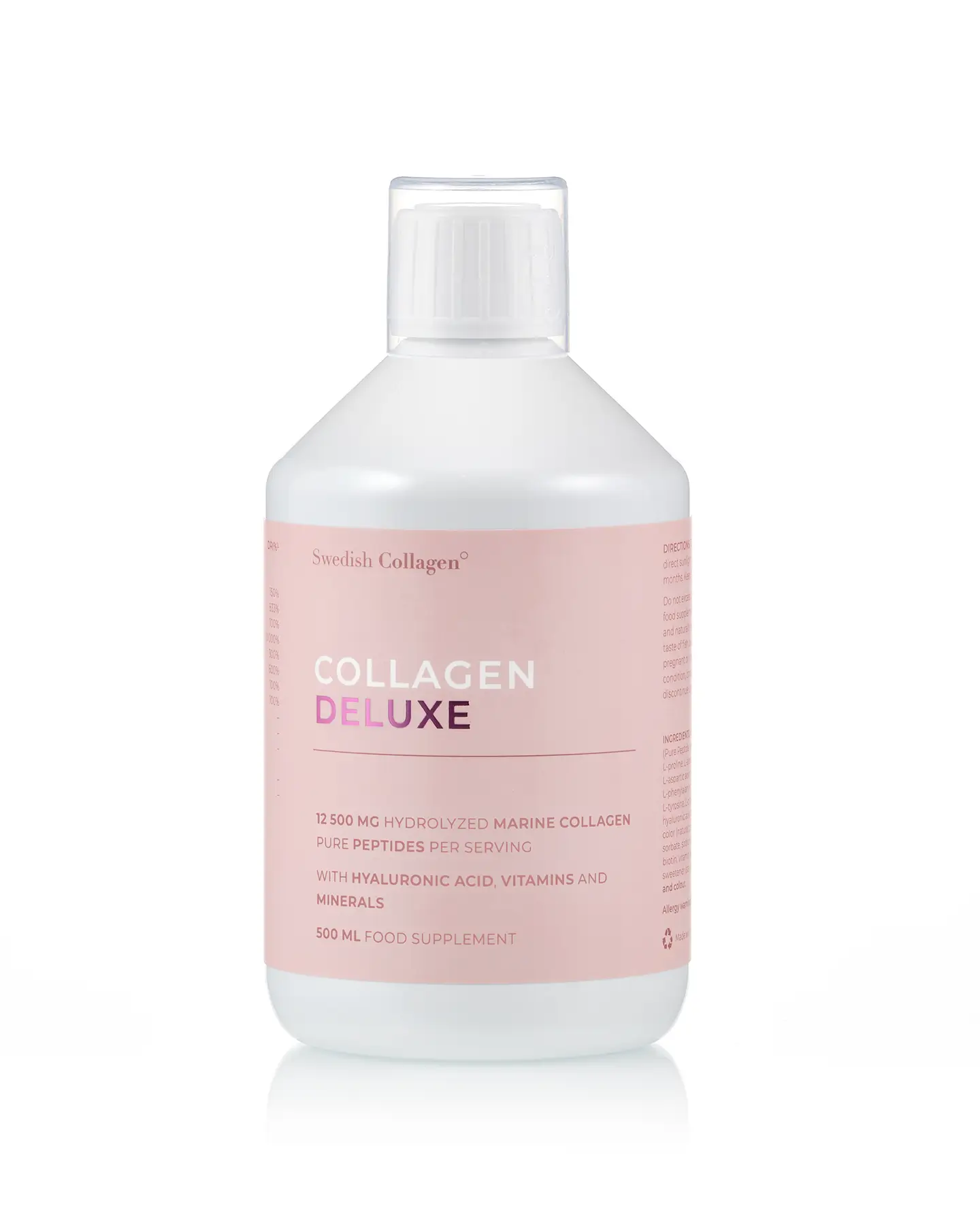 Colagen Deluxe (din Pește) - Lichid, Hidrolizat Tip 1 și 3 cu 12.500mg + Acid Hialuronic 75 mg + Biotină 5000 mcg + MSM + Zinc + Siliciu + Vitamine – 500 ml 3 Colagen Deluxe – Colagen Marin Hidrolizat Lichid cu 12.500 mg – Sticlă cu 500 ml