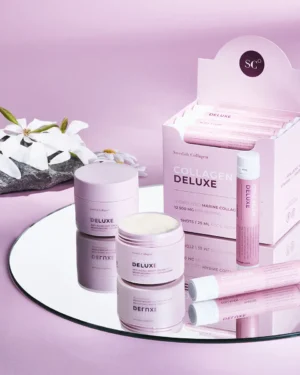Colagen Deluxe - 20 Shots - Colagen Marin Hidrolizat Lichid cu 12.500 mg + Acid Hialuronic 75 mg + Biotina 5000 mcg + MSM 125 mg + Zinc + Siliciu + Vitamine 4 Colagen Deluxe Fiole + Crema de Noapte si zi cu retinol