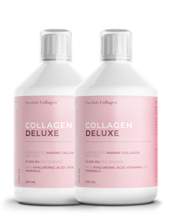 Colagen Deluxe – Colagen Marin Hidrolizat Lichid cu 12.500 mg + Acid Hialuronic 75 mg + Biotină 5000 mcg + MSM 125 mg + Zinc + Siliciu + Vitamine – 2 sticle