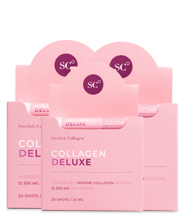 Colagen Deluxe – Colagen Marin Hidrolizat Lichid cu 12.500 mg + Acid Hialuronic 75 mg + Biotină 5000 mcg + MSM 125 mg + Zinc + Siliciu + Vitamine – Cutie cu 20 Fiole – Pachet 3 cutii