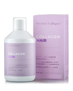 Colagen Hair - Formula Speciala pentru Par - Lichid, Hidrolizat Tip 1 si 3 cu 2500 mg (din Peste) + Acid Hialuronic 100 mg + Retinol 800 mcg + Biotina 5000 mcg + Ashwagandha 100 mg + Coenzima Q10 + MSM + Siliciu + Zinc + Vitamine - 500 ml