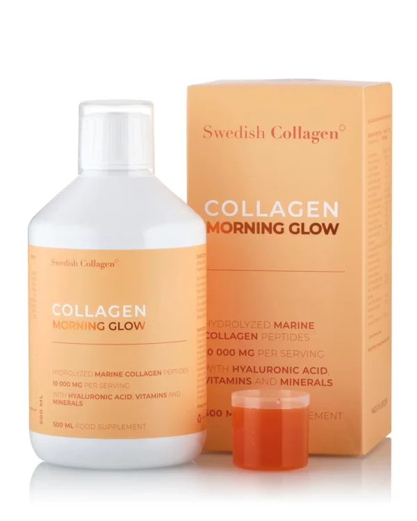 Colagen Morning Glow (din Peste) - Lichid, Hidrolizat Tip 1 si 3 cu 10.000 mg + Acid Hialuronic 25 mg + Retinol 800 mcg + Biotina 5000 mcg + Probiotice + MSM + Siliciu + Vitamine - 500 ml