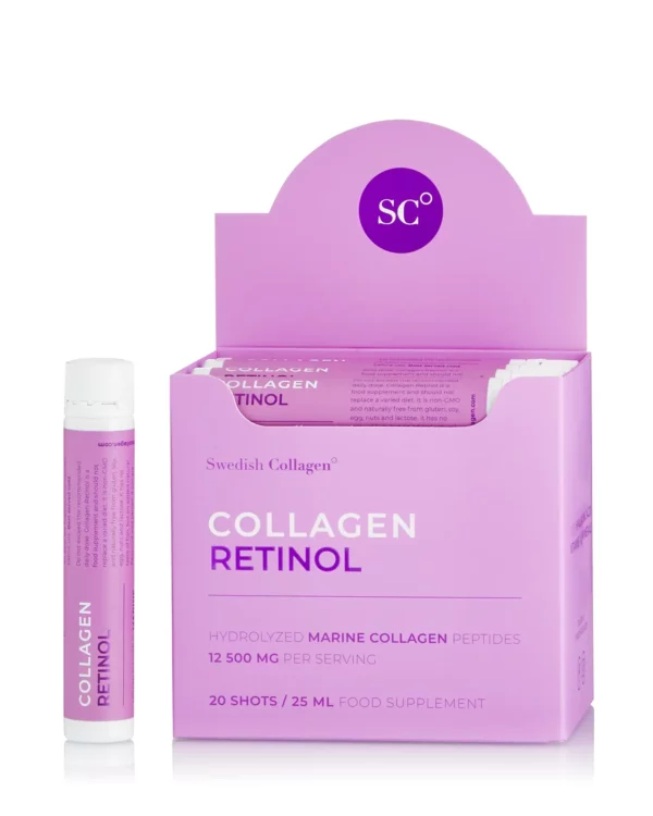 Colagen Retinol - Colagen Marin Hidrolizat Lichid Tip 1 si 3 cu 12.500 mg + Retinol 800 mcg + Acid Hialuronic 75 mg + Biotina 5000 mcg + MSM 125 mg + Zinc 10 mg + Siliciu 25 mg + Vitaminele C, B5, B6, B12 si D3