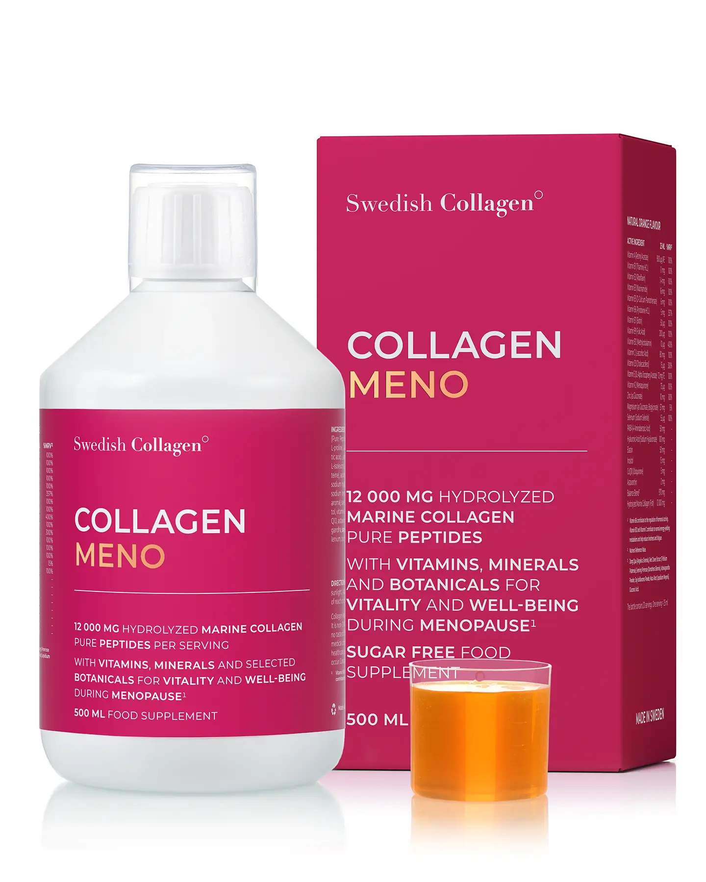 Colagen Meno - Colagen Marin Hidrolizat Lichid Tip 1 si 3 cu 12.000 mg + Acid Hialuronic + Elastina + Coenzima Q10 + Mix de Plante pentru Menopauza + Vitamine si Minerale - 500 ml 1 Colagen Meno - Colagen Marin Hidrolizat Lichid Tip 1 si 3 cu12.000 mg cu Mix de Plante pentru Menopauza + Vitamine si Minerale - 500 ml