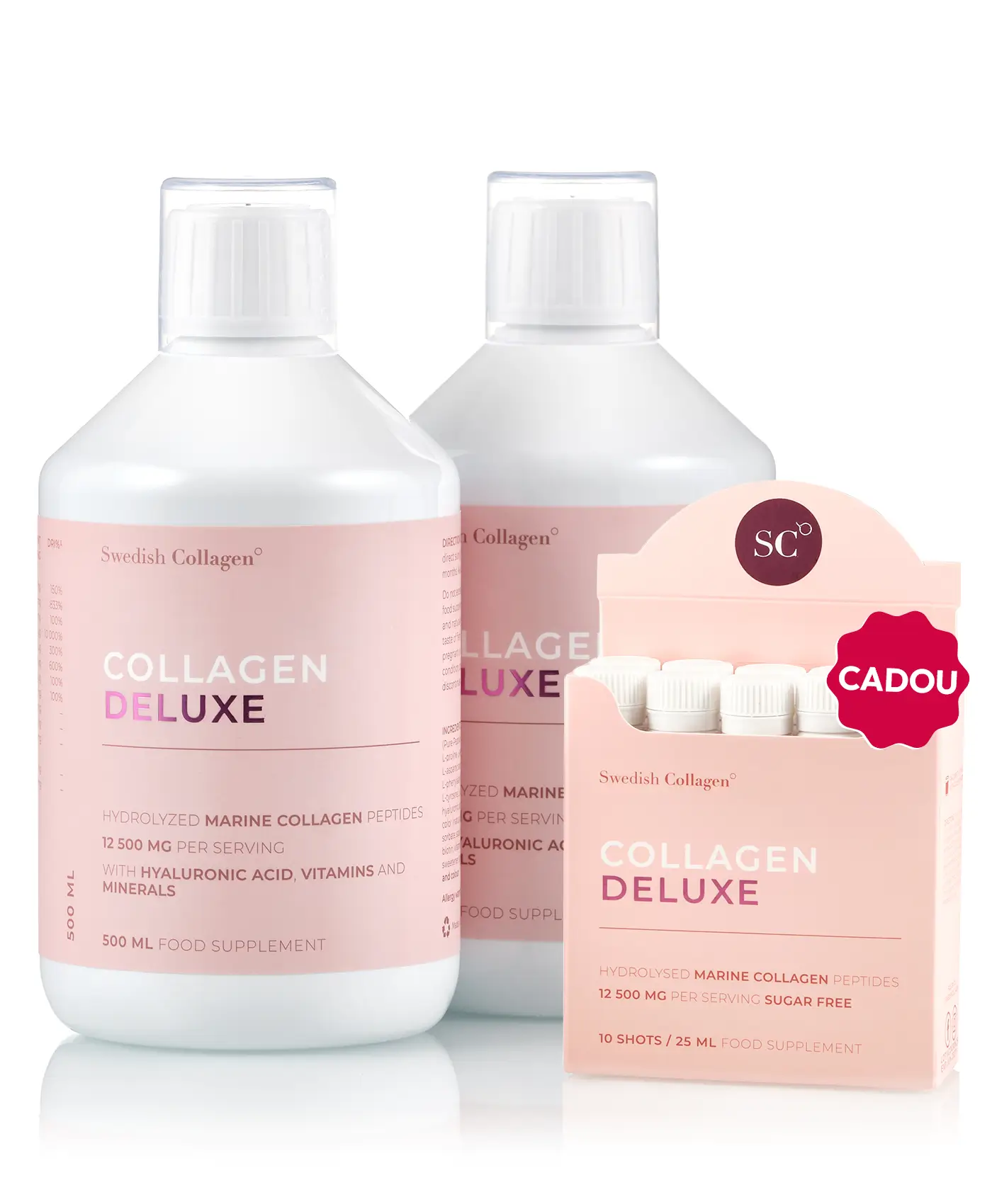 Pachet Deluxe - 2 sticle × Collagen Deluxe 500ml + Cadou Travel Pack 10 Shots 1 Pachet Deluxe - 2 sticle × Collagen Deluxe 500ml + Cadou Travel Pack 10 Shots