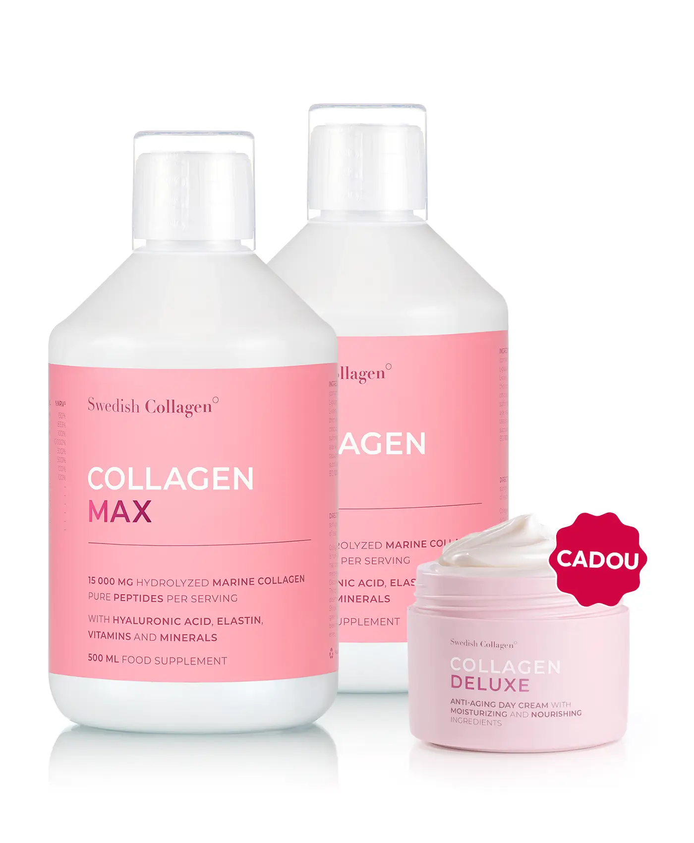 Pachet Collagen Max - 2 sticle × Collagen Max 15.000 mg + Cadou Crema de Zi cu Retinol Deluxe 1 Pachet Collagen Max - 2 sticle × Collagen Max 15.000 mg + Cadou Crema de Zi cu Retinol Deluxe