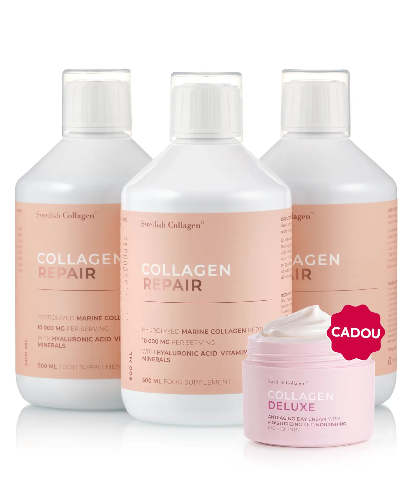 Pachet Frumusețe Interior & Exterior - 3 sticle × Collagen Repair + Cadou Crema de Zi cu Retinol Deluxe 1 Pachet Frumusețe Interior & Exterior - 3 sticle × Collagen Repair + Cadou Crema de Zi cu Retinol Deluxe